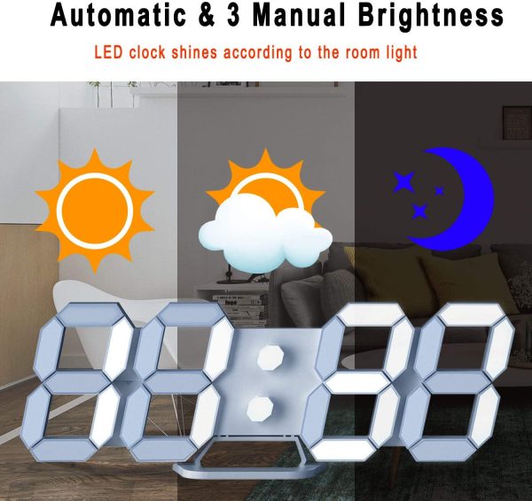 White 3D Led Digital Clock